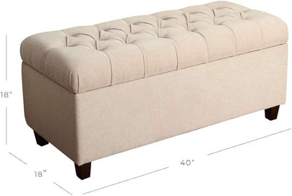 Homepop Home Decor | Tufted Ainsley Button Storage Ottoman Bench with Hinged Lid | Ottoman Bench with Storage for Living Room & Bedroom, Cream 18x40x18 inches