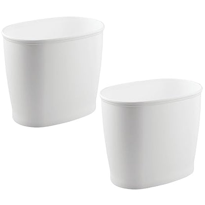 iDesign Slim Plastic Bathroom Trash Can, Small Garbage Bin for Bedroom, Office, Desk, Dorm, 2-Pack, White
