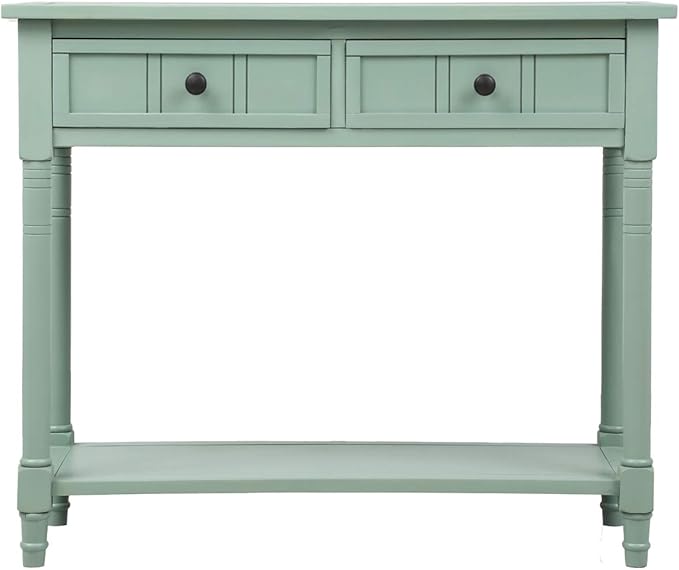 Knocbel Antique Entry Console Table with Drawers & Bottom Open Shelf, Wood Sofa Tables for Entryway Hallway Living Room, 35.43" W x 13.8" D x 30.25" H, Retro Blue