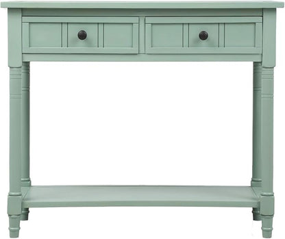 Knocbel Antique Entry Console Table with Drawers & Bottom Open Shelf, Wood Sofa Tables for Entryway Hallway Living Room, 35.43" W x 13.8" D x 30.25" H, Retro Blue