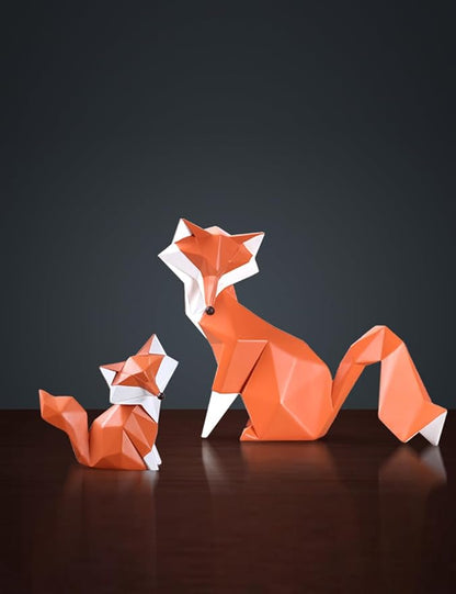 HAUCOZE Fox Statue Figurine Modern Animal Sculpture Home Decor Geometric Art Gift for Shelf Desk Living Room 4.0 Inch
