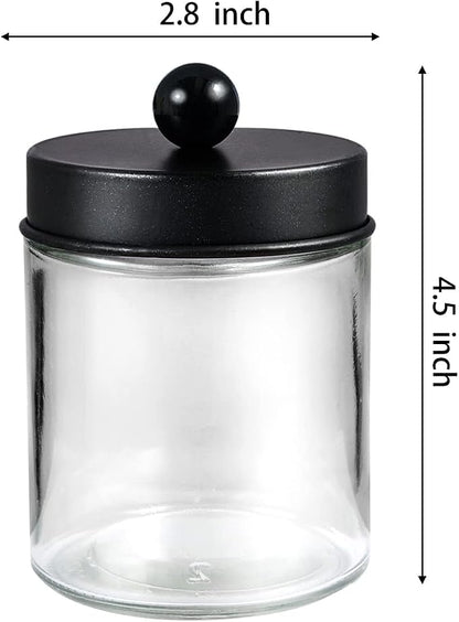 3 Pack Apothecary Jar Canisters Bathroom Vanity Organizer - Qtip Holder Storage Organizer Set Countertop Canister with Stainless Steel Lids &Cute Stickers for Qtips,Cotton Swabs,Makeup Sponges,Floss