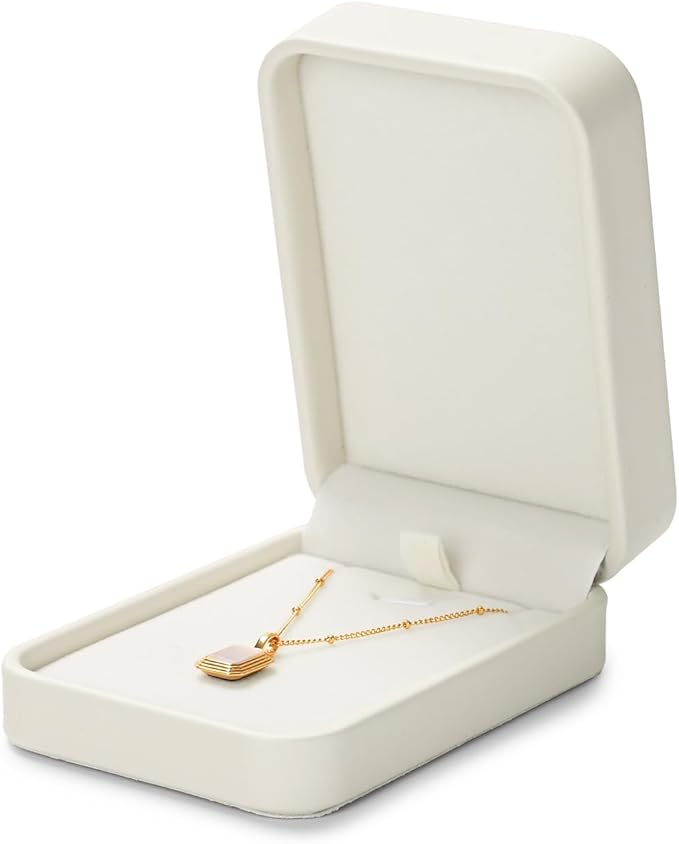 Oirlv Luxury Leather Necklace Pendant Gift Box Jewelry Box Small Jewelry Storage Display Case for Christmas Wedding Engagement Birthday (Creamy-white)