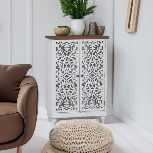 Sophia & William Tall Storage Cabinet 47.4", Decorative 2-Door Tall Accent Cabinet, for Living Room, Dining Room, White