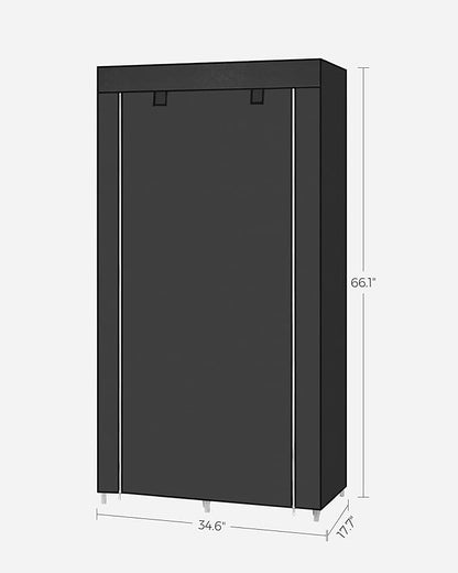 SONGMICS Portable Closet, Fabric Wardrobe, Clothes Rack with Shelves, Pockets, Large Capacity, 1 Hanging Rod, 34.6 x 17.7 x 66.1 Inches, Ink Black URYG84BK