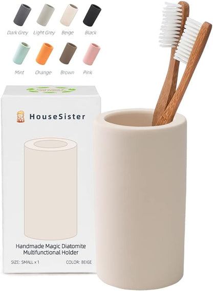 Fast-Drying Diatomite Toothbrush Holder - Bathroom Countertop Organizer Stand for Toothpaste, Makeup Brushes, Razors & Accessories (Beige)