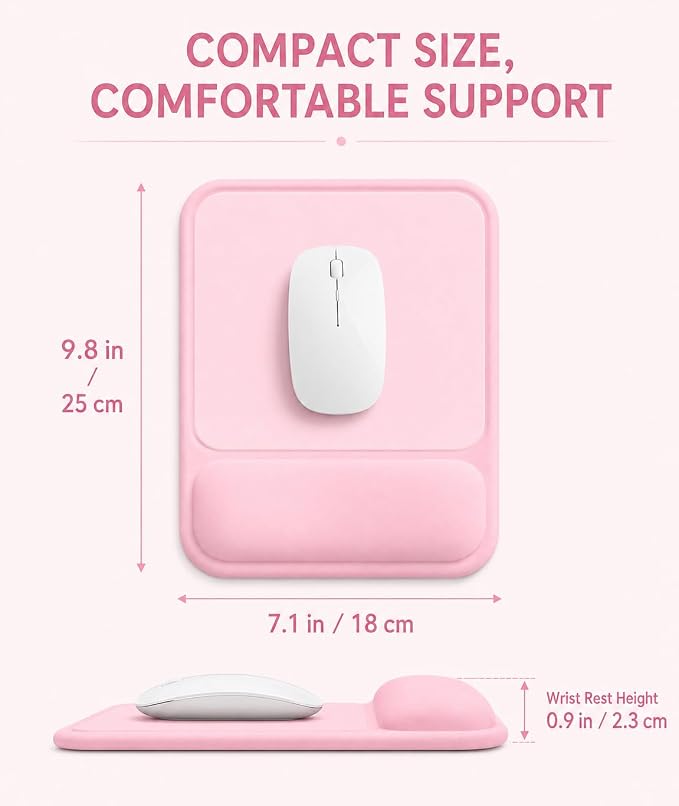 eulps Ergonomic Mouse Pad with Wrist Rest, Gel Mousepad with Soft Wrist Support, Non-Slip PU Base, Smooth Surface Mouse Pad for Wrist Pain Relief, Computer Laptop Office Home & Gaming (Pink)