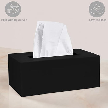 Rectangle Tissue Box Cover | Fits Standard Rectangle Tissue Boxes | Black Tissue Box Holder for Bathroom | Premium Acrylic Tissue Cover