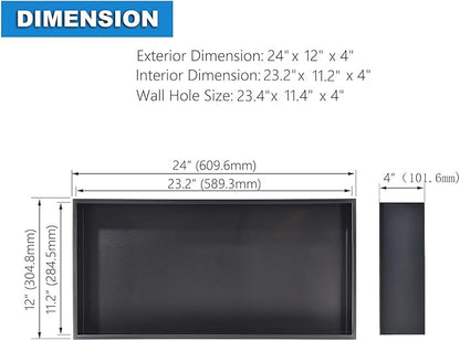 Shower Niche 24 x 12, Matte Black Stainless Steel Shower Niche Shelf Recessed for Bathroom Storage No Tile Needed Over Mount Installation