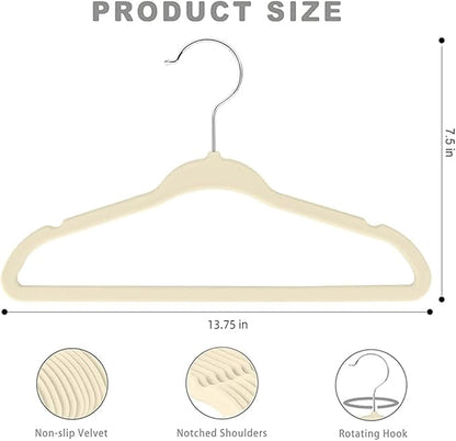 BAGAIL 50 Pack Kids Velvet Hangers 14 Inches Children's Clothes Hangers Non-Slip Baby Hangers for Infant/Toddler (Ivory)