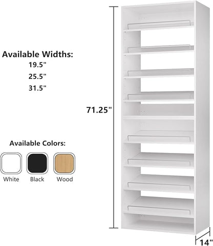 ROOMTEC Modular Closet System, 19.5" Shoe Shelf Closet Tower Wall-Mounted Closet Organizer, Wooden Tower for Walk-In Closets, Wardrobe Storage Kit, White
