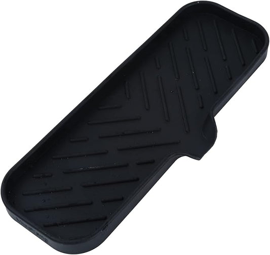 MicoYang Silicone Soap Dish with Drain Spout — Self-Draining Double Sink Organizer Tray for Kitchen & Bathroom, Dispensers, Sponges & Soap Holder, Non-Slip & Dishwasher Safe, Black (Large, 12"×4")