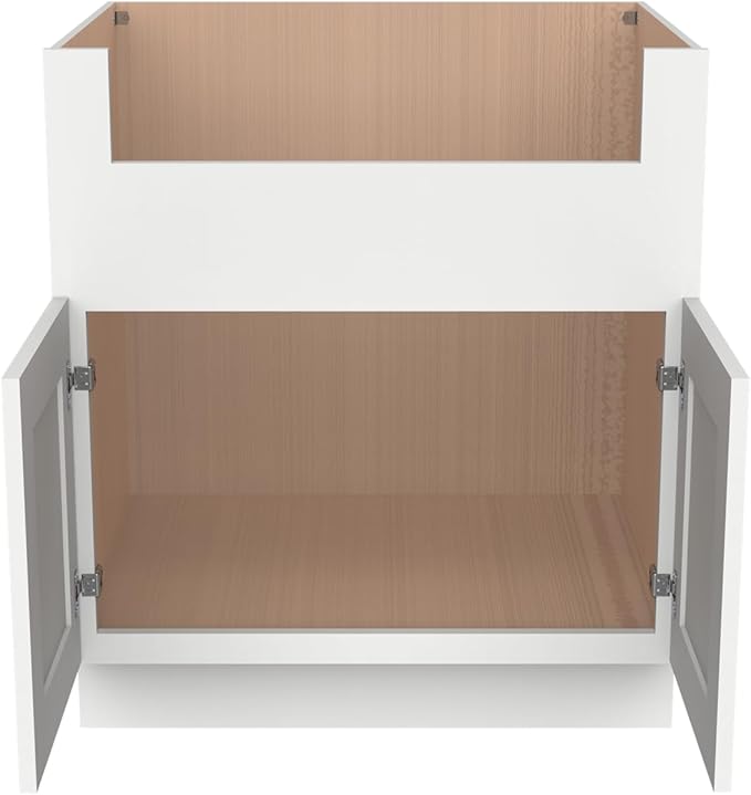 CozyHommie 33" RTA Shaker Solid Wood White Farmhouse Sink Base Cabinet WITT 2 Doors - Large Capacity Under Sink Storage with Soft-Close Doors for Kitchen, Bathroom, Laundry Room (Origami White)