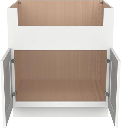 CozyHommie 33" RTA Shaker Solid Wood White Farmhouse Sink Base Cabinet WITT 2 Doors - Large Capacity Under Sink Storage with Soft-Close Doors for Kitchen, Bathroom, Laundry Room (Origami White)