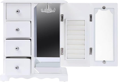Jewelry Box for Women, 4 Layer Jewelry Holder Organizers Large Jewelry Storage Case with Mirror ,Double Doors, Ring Necklace Carousel, for Necklaces Earrings Rings Bracelets Christmas New Year Gifts