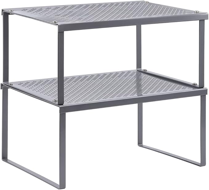 NEX Kitchen Shelf Organizer for Counter Cupboard Pantry, Set of 2 Cabinet Shelf Organizer Spice Rack, Stackable, Metal, Silver