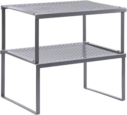 NEX Kitchen Shelf Organizer for Counter Cupboard Pantry, Set of 2 Cabinet Shelf Organizer Spice Rack, Stackable, Metal, Silver