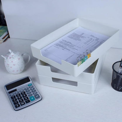 Desk Letter Tray, 2 PCS A4 Size Plastic Stackable File Document Organizer, Office Desktop File Paper Holder, Anti-Skid Stacking Support for Office Supplies (2X Off-White)