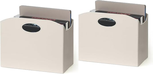 EZDeco Magazine Holder Foldable Magazine Rack Floor PU Leather File Holder Newspaper Book Storage Magazine Basket Document File Folder Organizer for Office Home (Off-White-2)