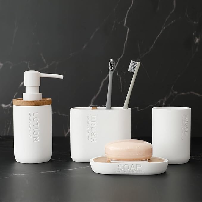 Toothbrush Holders Bamboo Electric Toothbrush Holder Bathroom Storage Organizer Countertop for Toothpaste, Floss, Razor, 2 Pack White