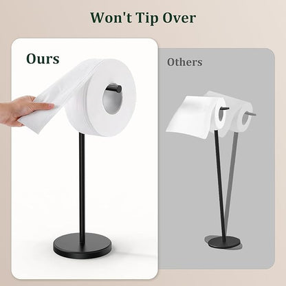 Matte Black Toilet Paper Holder Stand, Free Standing Toilet Paper Holder for Bathroom, 304 Stainless Steel Rustproof Toilet Paper Stand Storage for 4 Rolls(Fits All Rolls)