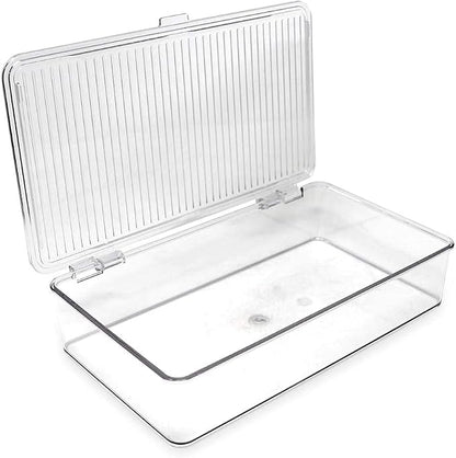 Isaac Jacobs Small Stackable Organizer Bin (10.75” x 6.5” x 2.4”) w Hinged Lid Clear Storage Box Home Office School Fridge Bathroom Kitchen Pantry Container BPAFree Food Safe (Small Clear)