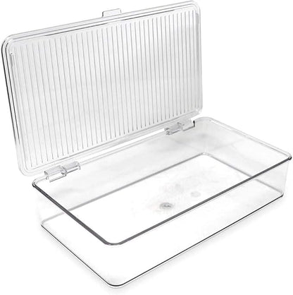 Isaac Jacobs Small Stackable Organizer Bin (10.75” x 6.5” x 2.4”) w Hinged Lid Clear Storage Box Home Office School Fridge Bathroom Kitchen Pantry Container BPAFree Food Safe (Small Clear) (Pack of 2)