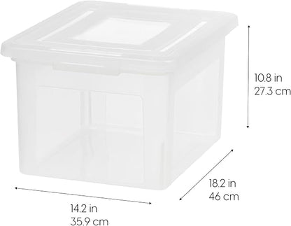 IRIS USA File Box, Plastic File Organizer with Lids for Letter/Legal File, Portable Document Box For Moving, Storage Bin with Durable and Secure Lid, Stackable Nestable BPA-Free, Clear 35 Qt. 8 Pack