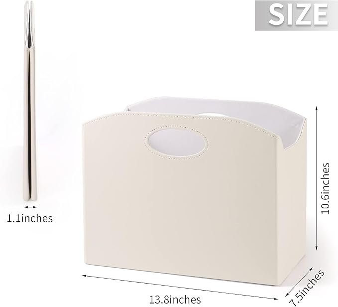 EZDeco Magazine Holder Foldable Magazine Rack Floor PU Leather File Holder Newspaper Book Storage Magazine Basket Document File Folder Organizer for Office Home (Off-White-2)