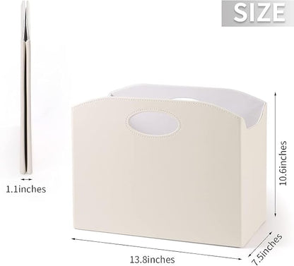 EZDeco Magazine Holder Foldable Magazine Rack Floor PU Leather File Holder Newspaper Book Storage Magazine Basket Document File Folder Organizer for Office Home (Off-White-2)