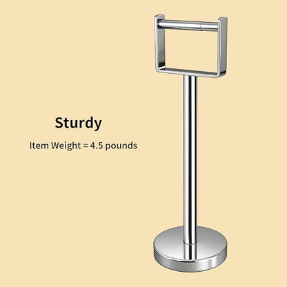 YUMORE Toilet Paper Holder Free Standing, Stainless Steel Toilet Paper Stand, Weighted Base Floor Tissue Roll Holder for Bathroom, Chrome 200UP