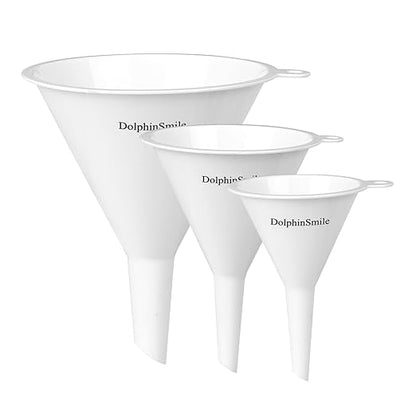 Plastic Kitchen Funnel Set of 3, Round Kitchen Funnels for Filling Bottles, Durable and Multifunctional Funnels for Filling Canning, Cooking, Lab or Car Oil (White)