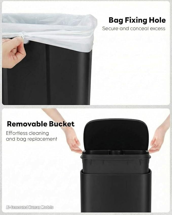 ComfyCorner 13.2+1.3 Gallon Trash Can Combo Set, Stainless Steel Garbage Bin with Pedal, Removable Inner Waste Bucket, Anti-Fingerprint, Soft-Close Locking Lid Dustbin for Kitchen, Bathroom, Office