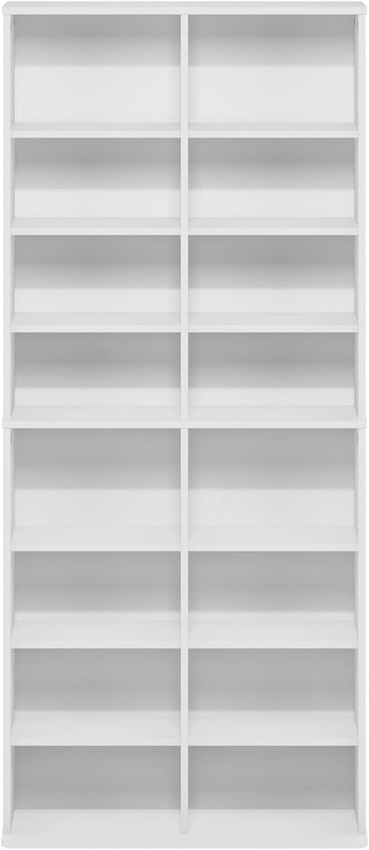 Furinno Jaya DVD Shelf, 16-Shelf Wide CD Rack, Media Shelf with Adjustable Shelves, 8 x 2 DVD Storage Cabinets for CD Blueray Game Disc, Easy Assembly, for Living Room, Home Office, White