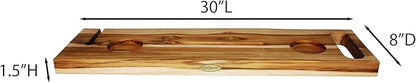 EcoDecors Eleganto 30" Live Edge Solid Teak Bath Caddy Tray with Handle, Book & Tablet Holder, Wine Glass Holders, Luxury Bathtub Tray