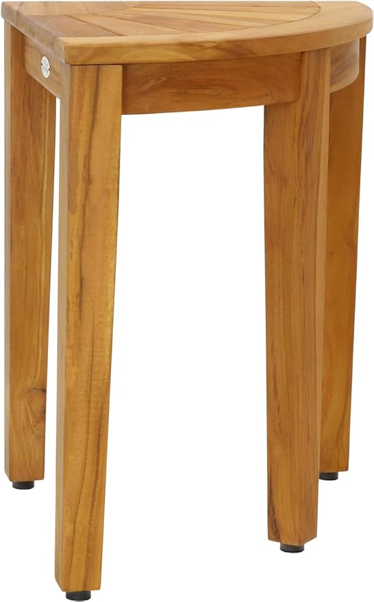 AquaTeak 15.5" Kai Corner Teak Shower Bench - Shower Stool with Elevated Height for Bathroom - Durable Water Resistant Shower Chair - Shaving Foot Rest - Indoor & Outdoor Use