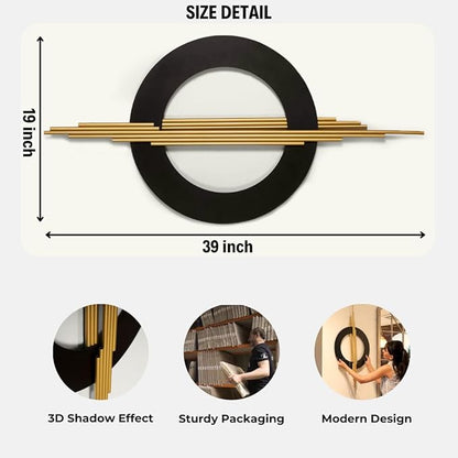 Geometa 3D Large Black and Gold Metal Wall Art, Living Room Wall Decor, Geometric Wall Art, Modern Home Decor, Wall Sculpture for Kitchen, Office or Bedroom Decor (Hangable Horizontally or Vertically) - 39 x 19 inches