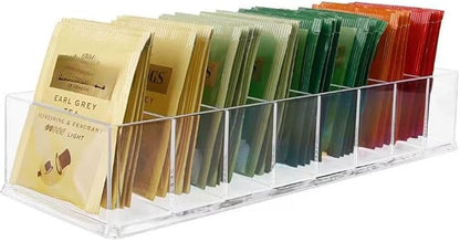 Tea Bag Organizer, Clear Acrylic Tea Bag Holder,Water Drink Packet Holder Organizer,Tea Packet Storage for Drawer, Pantry, Kitchen, Cabinet, Countertop,Shelf，1 Pack