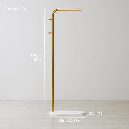 Freestanding Clothing Rack with Marble Base,Modern Garment Rack for Small Spaces,Sturdy Metal Coat Rack with Hooks,Clothes Rack for Hanging Clothes in Bedroom,Closet,Entryway (gold)