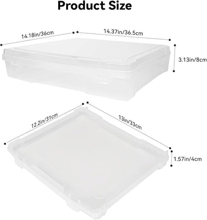 OMNISAFE Plastic Scrapbook Paper Storage Cases, Portable Board Game Storage Cases, Hobby Art Craft Box, Acid-Free Rounded Corner Containers (12"x12" 11"x10" Clear 18Pcs)