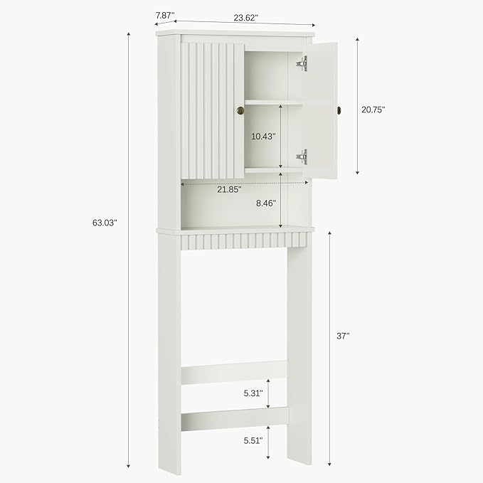 Over The Toilet Storage Cabinet, Over Toilet Storage with Fluted Door, Over The Toilet Storage Bathroom Organizer Bathroom Shelf Over Toilet, Behind Toilet Storage Cabinet Organizer,Cream White