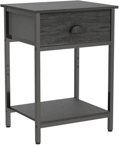 Furologee Nightstands Set of 2, Industrial End Table with Fabric Drawer&Storage Shelf, Small Bedside Table Organizer for Small Space for Living Room, Tall 23.6" Night Stand for Bedroom, Black Oak