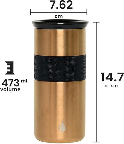 Elemental Artisan Insulated Tumbler, Triple Wall Coffee Travel Mug, Reusable Stainless Steel Coffee Tumbler with Ceramic Lid, Thermal Coffee Cups for Hot (6 Hrs) & Cold (18 Hrs), 16oz - Copper