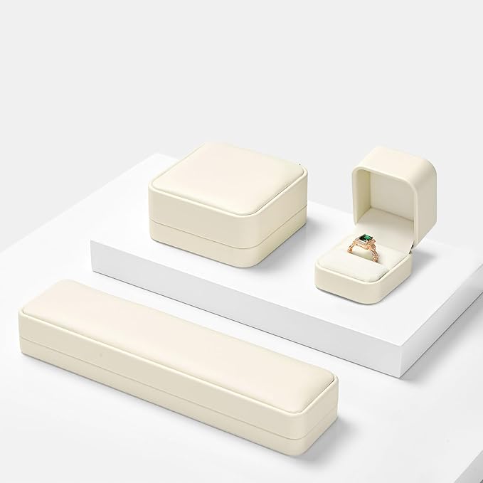 PU Leather Jewelry Ring Box for Proposal Engagement White PU Leather Jewelry Ring Gift Box
