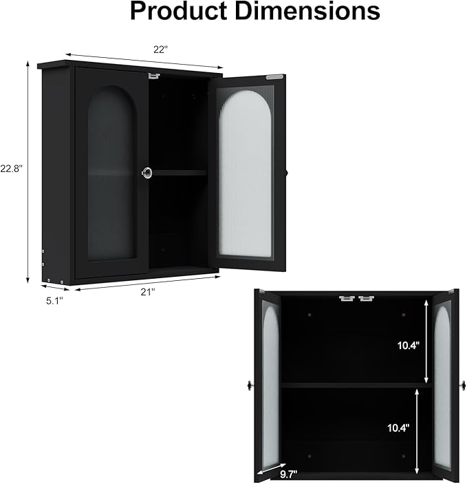 Black Bathroom Wall Cabinet,Bathroom Cabinet Wall Mounted with Arched,Medicine Cabinets Over Toilet,Surface Mount Medicine Cabinet for Laundry Room,Kitchen,Storage Cabinet 22x23