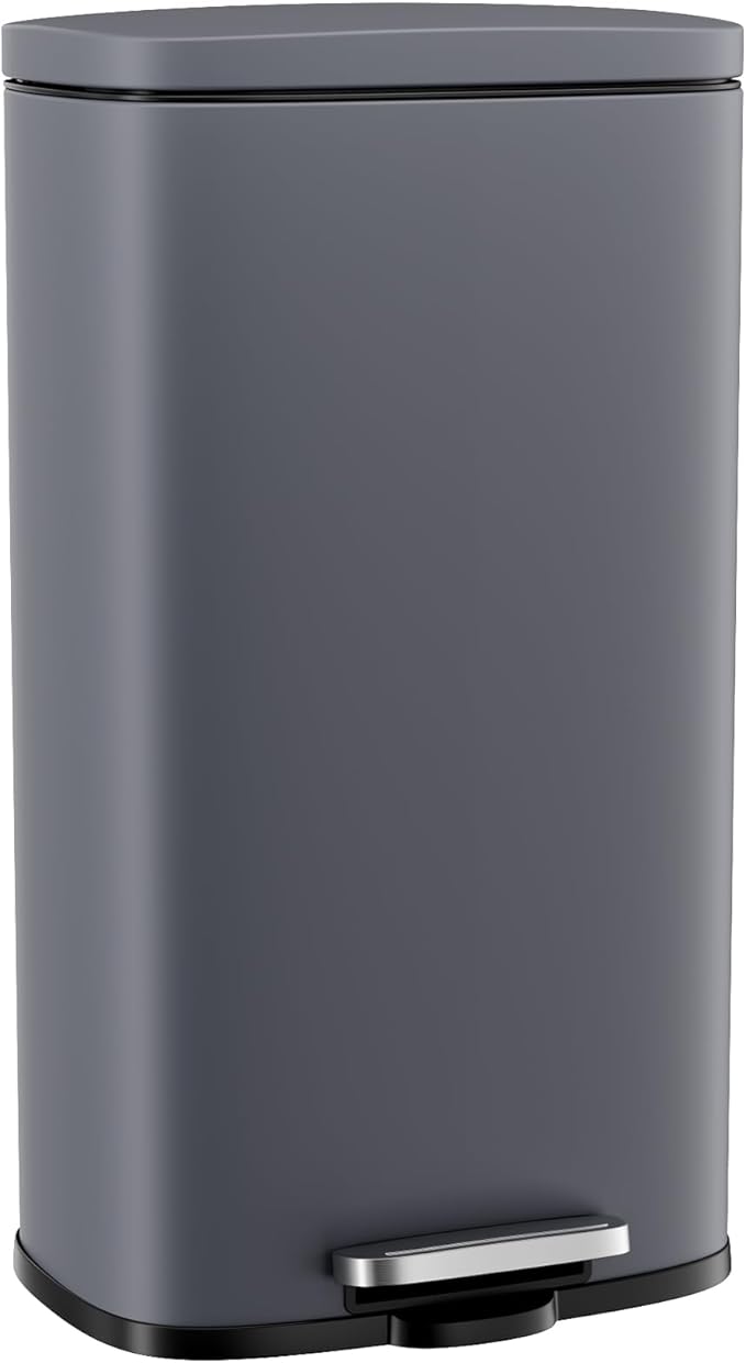 Arlopu 8 Gallon Step Trash Can, Stainless Steel Garbage Bin, Soft-Close Rubbish Bin with Removable Plastic Inner Bucket, Fingerprint-Proof, Lid Dustbin, Suit for Kitchen Home (Grey, 30L)