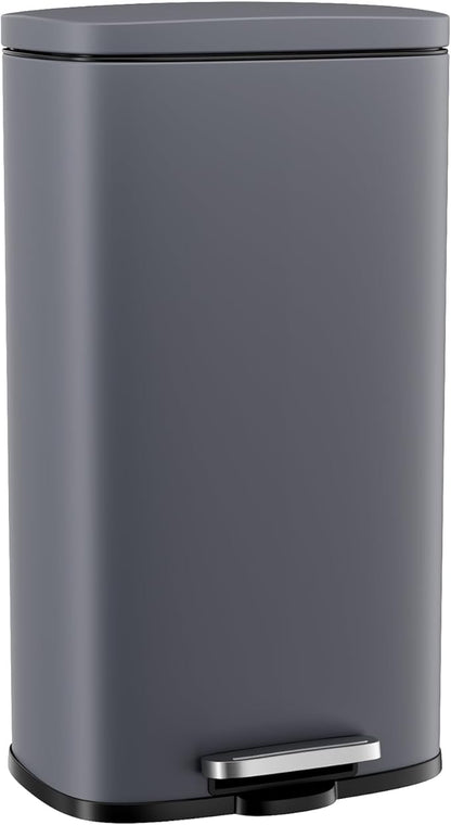 Arlopu 8 Gallon Step Trash Can, Stainless Steel Garbage Bin, Soft-Close Rubbish Bin with Removable Plastic Inner Bucket, Fingerprint-Proof, Lid Dustbin, Suit for Kitchen Home (Grey, 30L)