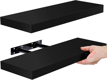 Sorbus Floating Shelves for Wall - Set of 2 Black Wood Wall Shelves for Living Room, Kitchen, Bedroom, Bathroom Storage - 16" Book Shelf for Wall Decor, Home Decor, Farmhouse, Frames & Trophy Display