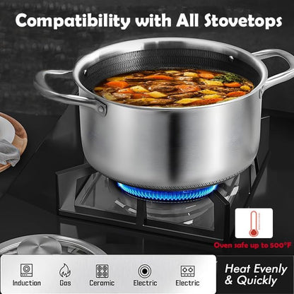 Hybrid Nonstick 8-Quart Stockpot,Stainless Steel Stock Pot with Glass Lid,Induction Soup Pot Compatible with All Cooktops,Dishwasher & Oven Safe