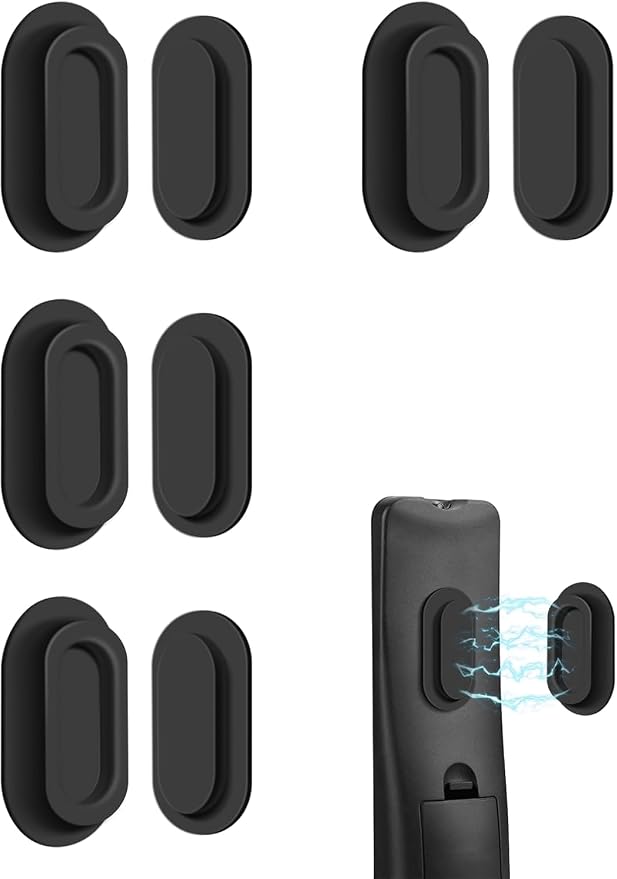 4 Pack Strong Magnetic Remote Control Holder, Self-Adhesive Silicone Remote Holder Wall Mount for TV, Fan, Air Conditioner Remote Control (Black)